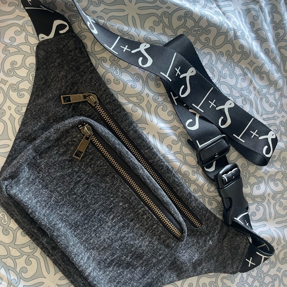 Gray Smash & Tess Crossbody Bag with Black Strap